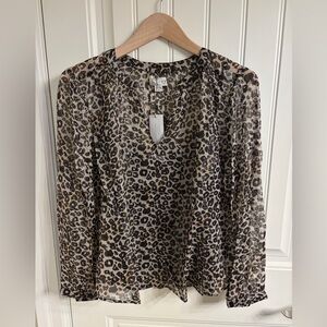 Velvet Leopard Print Sheer Blouse